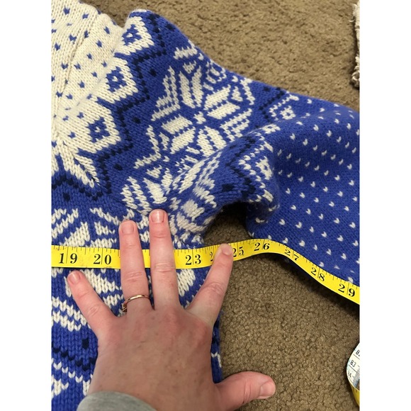 LL Bean Womens Blue Fair Isle Lambswool Cardigan Sweater Snowflake 1X - Picture 10 of 10
